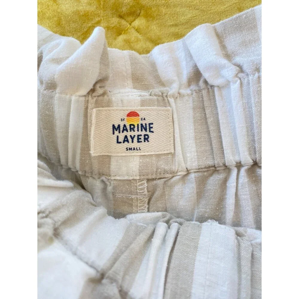 Marine Layer Caroline Pant Tan/White Stripe Small Wide Leg Capri Hemp Worn Once! - Picture 7 of 10